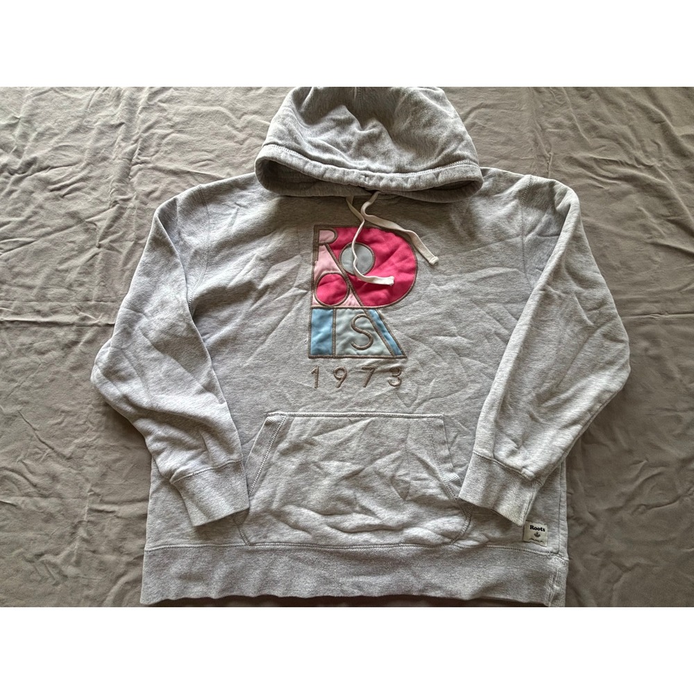 Roots Canada 1973 Pullover Hoodie Heather Gray Graphic Sweatshirt XL